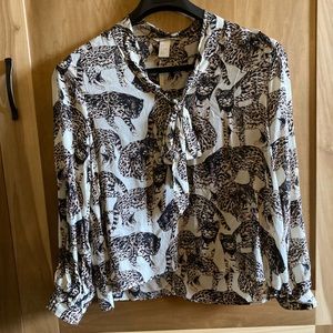 Cats Print Pussycat Bow Light Blouse H&M